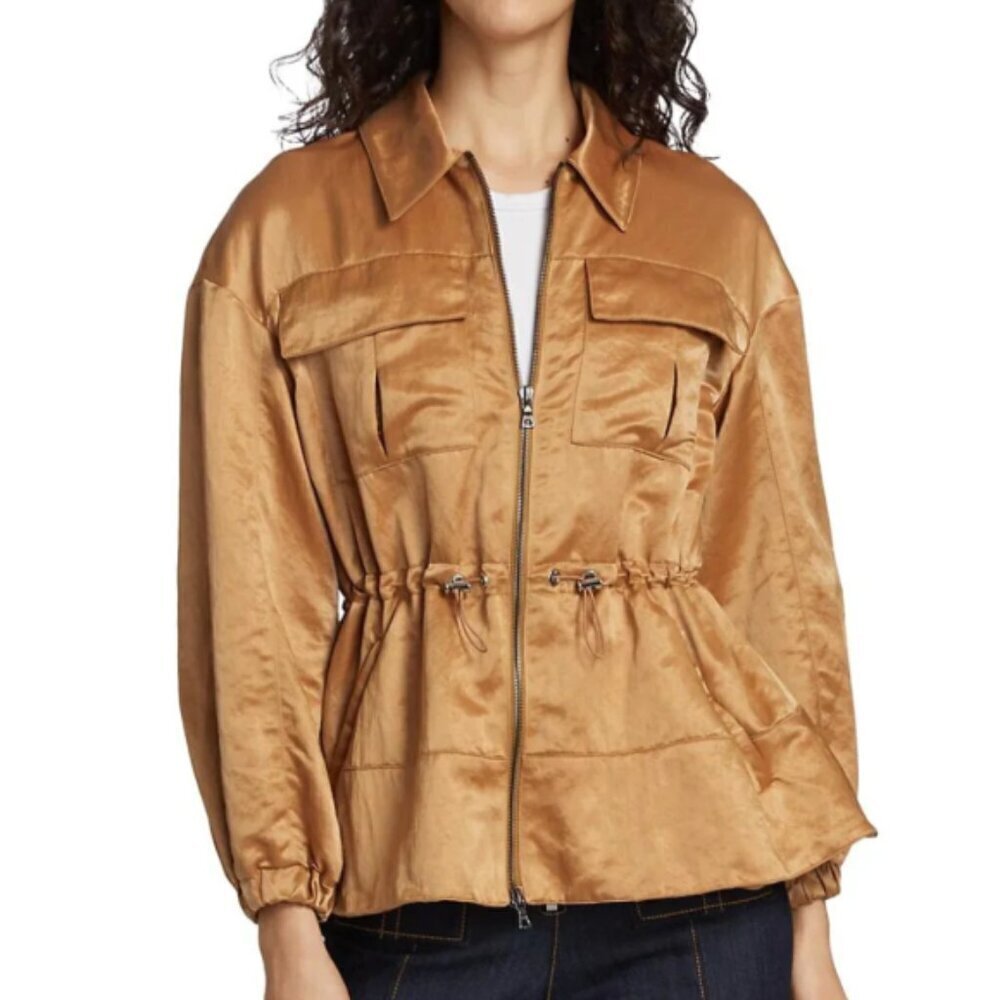 Cinq à Sept 'Liv' Matte-Satin Drawstring Waist Peplum Jacket, Coconut